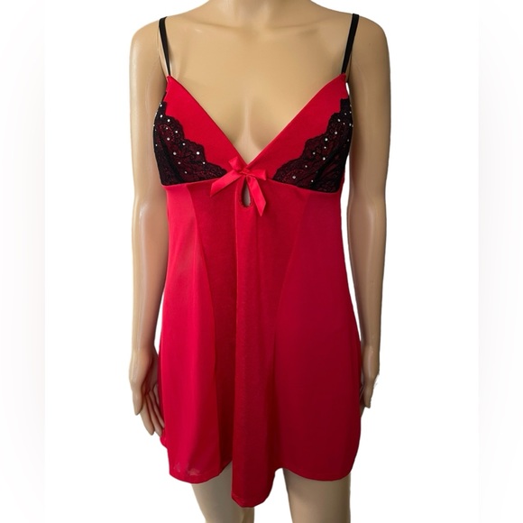 passion forever Other - Passion Forever Red Black Mesh Floral Lace Rhinestone Padded Lingerie Slip Dress